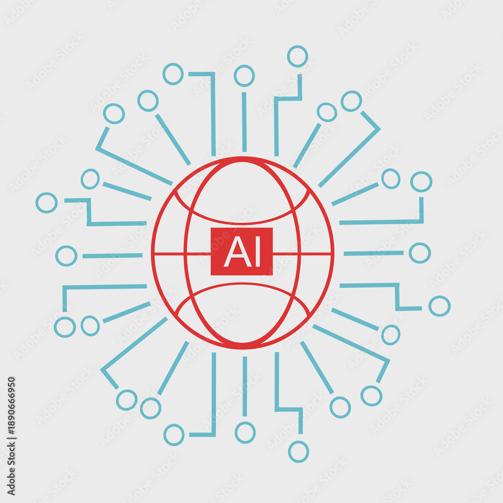 Obraz premium AI Technology Core with Global Digital Network Sphere