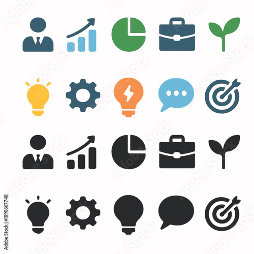business icons set || black and white business icon 
