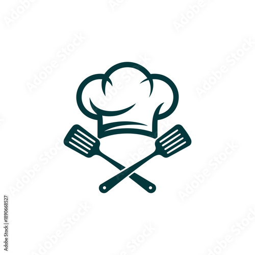 A chef's hat and crossed spatulas icon for cooking and culinary themes