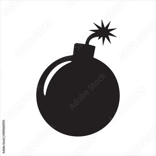 Bomb Icon – Silhouette of Explosive Cartoon Bomb with Lit Fuse in Flat Vector Style