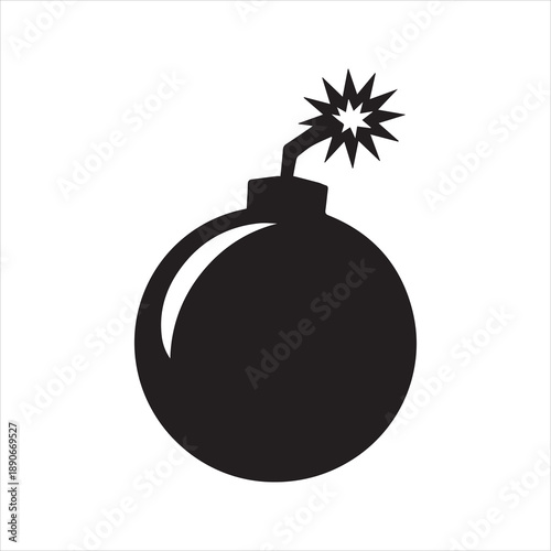 Bomb Icon – Silhouette of Explosive Cartoon Bomb with Lit Fuse in Flat Vector Style