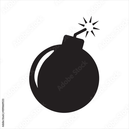 Bomb Icon – Silhouette of Explosive Cartoon Bomb with Lit Fuse in Flat Vector Style