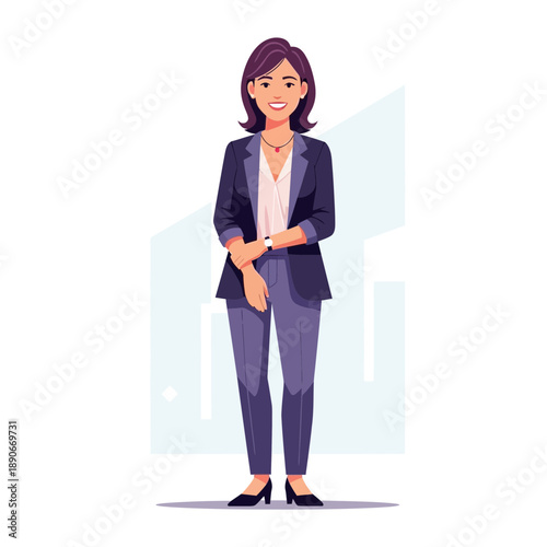 Businesswoman standing confidently in a modern office setting