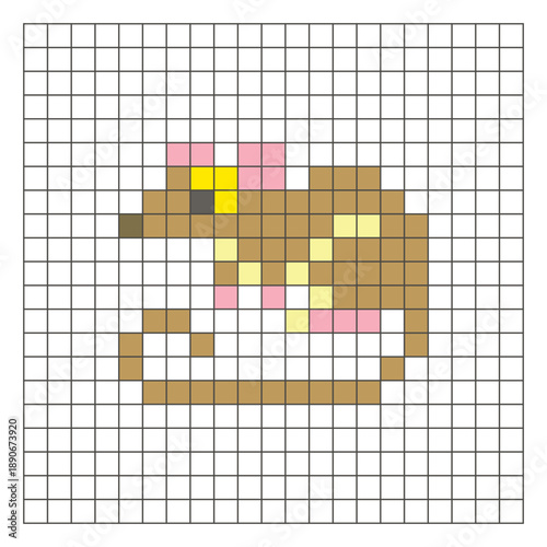 A flat pixel design made of geometric square color blocks on a clean grid layout. Pixel art mouse