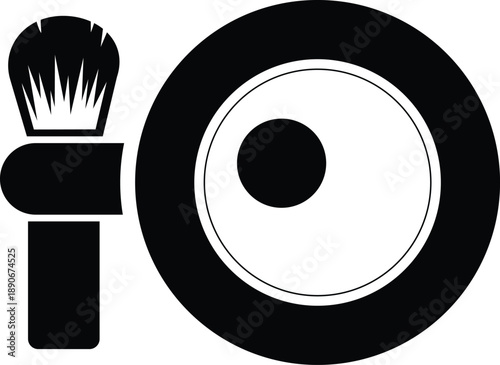 Makeup brush and cosmetic compact icon on white background