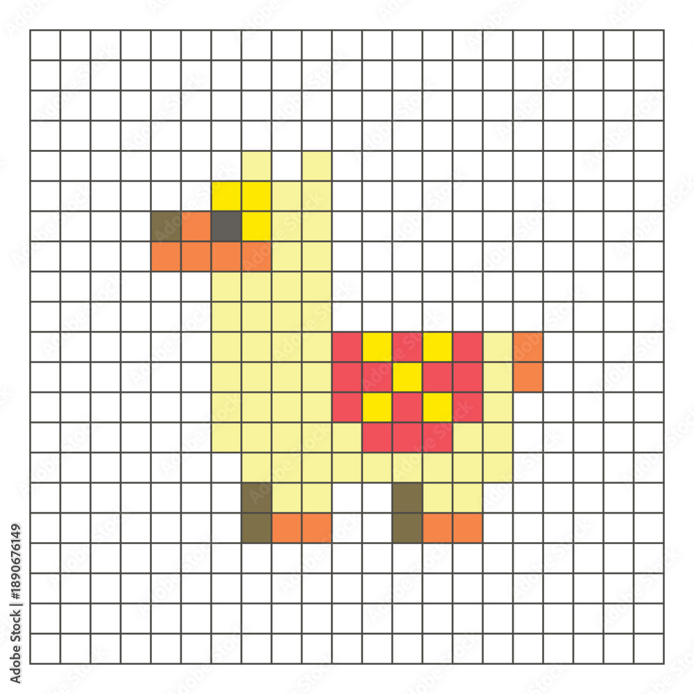 Obraz premium A flat pixel design made of geometric square color blocks on a clean grid layout. Pixel art llama