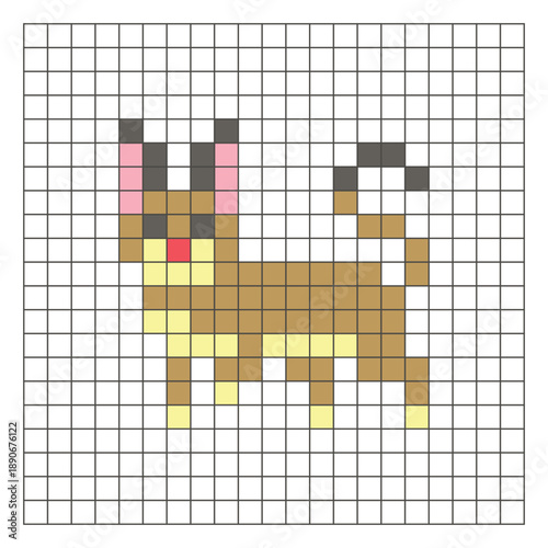 A flat pixel design made of geometric square color blocks on a clean grid layout. Pixel art caracal