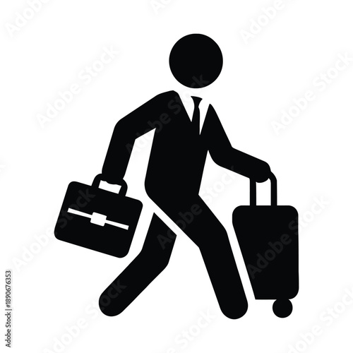 businessman with suitcase and travel bag silhouette vector icon on white background