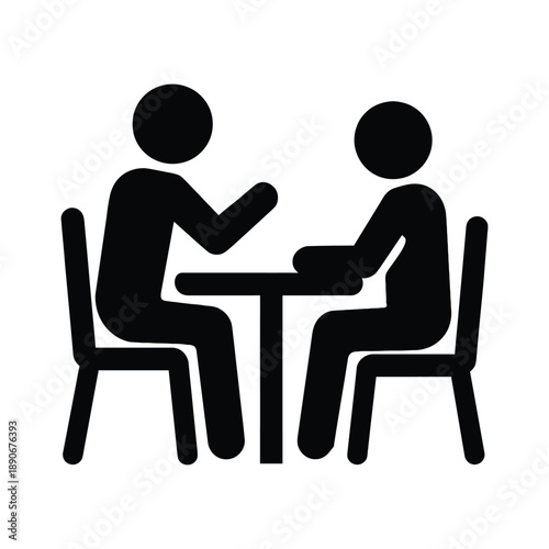 Business meetings with a table talking silhouette vector icon illustration on white background