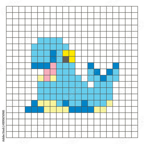 A flat pixel design made of geometric square color blocks on a clean grid layout. Pixel art elephant seal