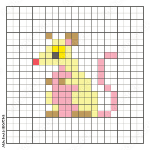 A flat pixel design made of geometric square color blocks on a clean grid layout. Pixel art mouse
