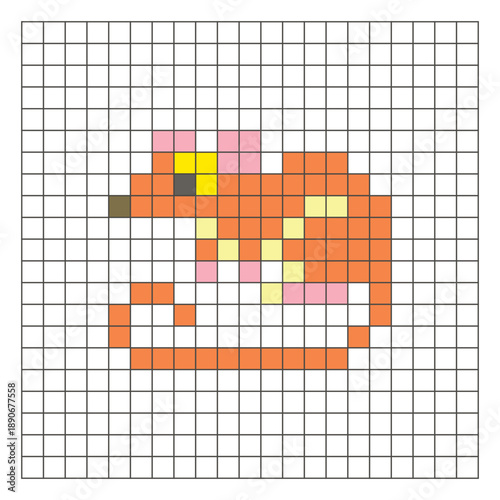 A flat pixel design made of geometric square color blocks on a clean grid layout. Pixel art mouse