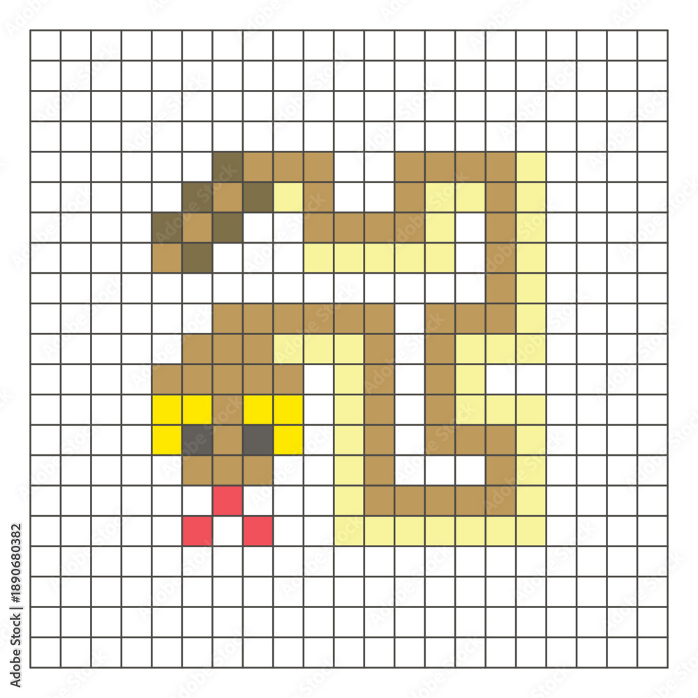 Fototapeta premium A flat pixel design made of geometric square color blocks on a clean grid layout. Pixel art rattlesnake