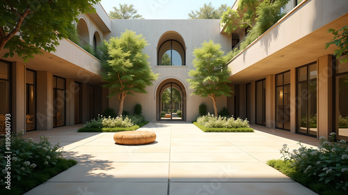 Modern Courtyard House with Natural Light and Greenery
