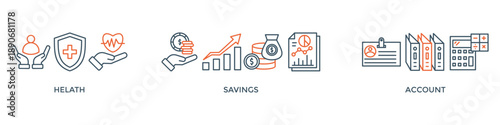 HSA banner web icon vector illustration concept for health saving account with icon of healthcare, growth, id card, and accounting
