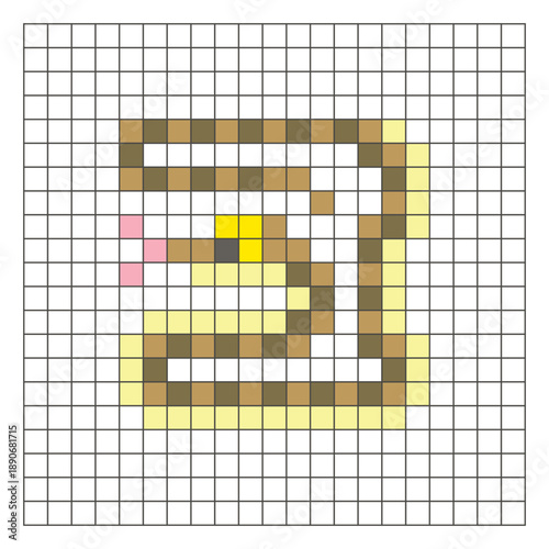 A flat pixel design made of geometric square color blocks on a clean grid layout. Pixel art snake
