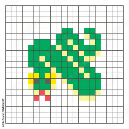 A flat pixel design made of geometric square color blocks on a clean grid layout. Pixel art anaconda