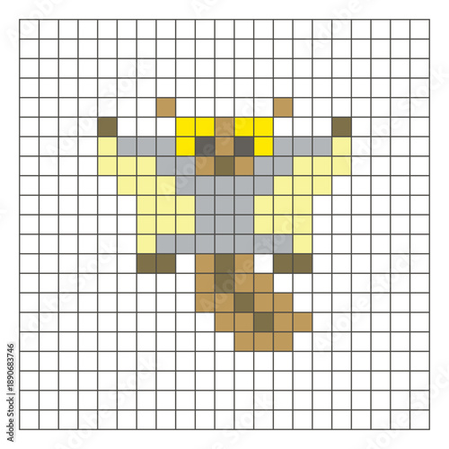 A flat pixel design made of geometric square color blocks on a clean grid layout. Pixel art sugar glider
