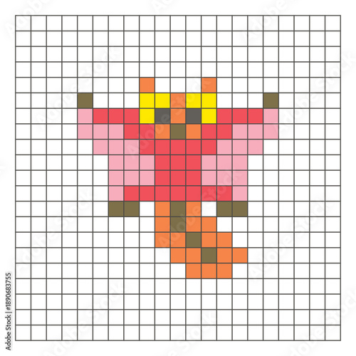 A flat pixel design made of geometric square color blocks on a clean grid layout. Pixel art sugar glider