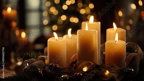 Christmas Candles with Lights and Ornaments.