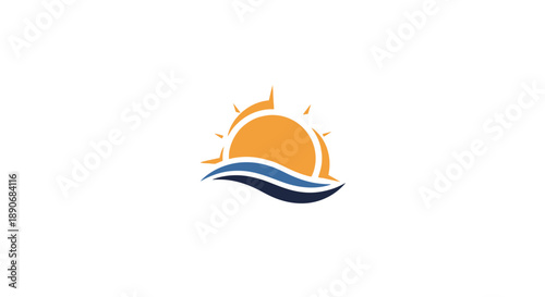 Stylized Sun Rising Over Water Waves.
