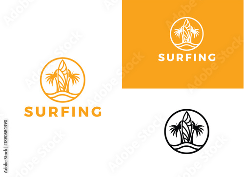 Surf Board wave design.surfing beach logo vintage vector illustration template icon design. Surfing logo design for t-shirt 