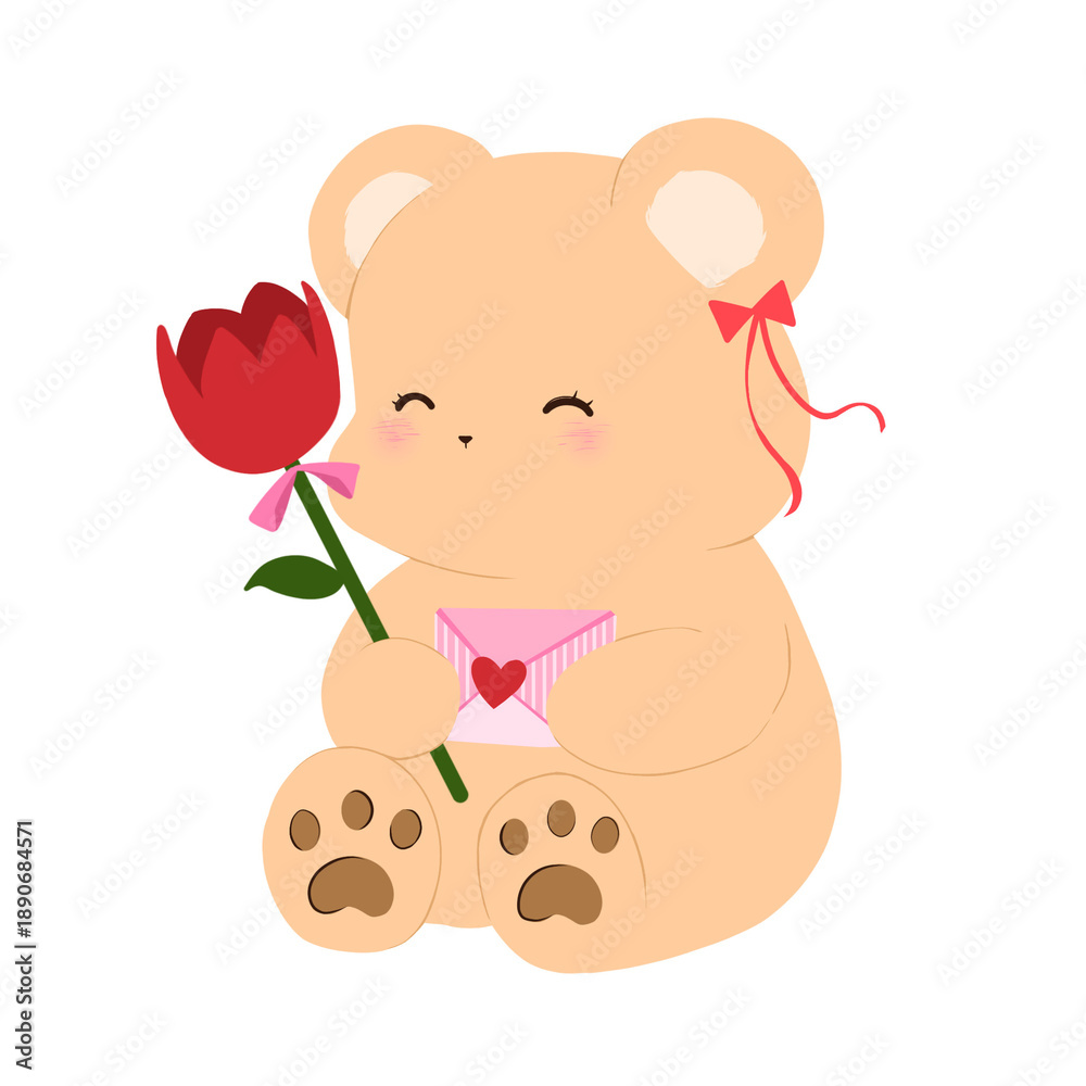 Fototapeta premium teddy bear with love letter and rose