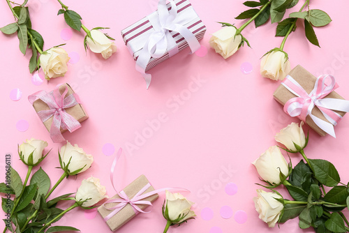 Frame made of white rose fl...