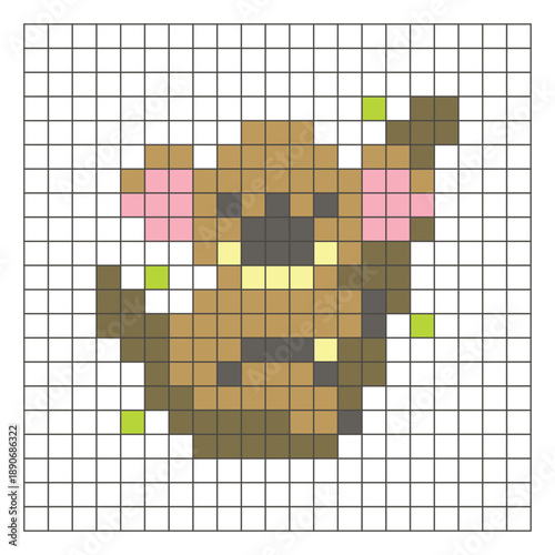 A flat pixel design made of geometric square color blocks on a clean grid layout. Pixel art koala