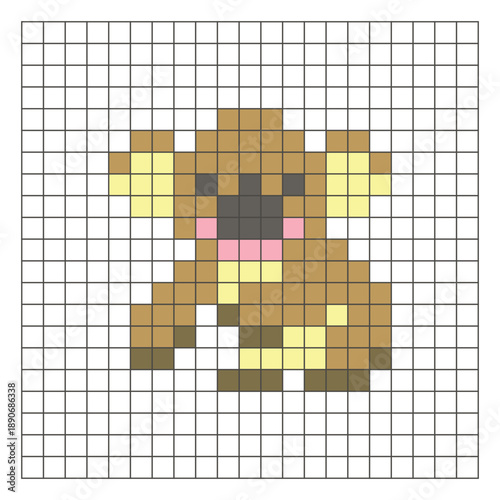 A flat pixel design made of geometric square color blocks on a clean grid layout. Pixel art koala