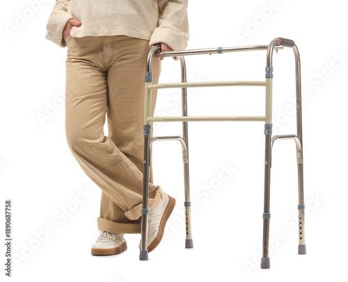 Mature woman with walker on...