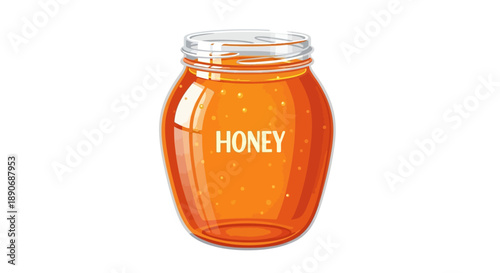 Illustration of a glass jar filled with golden honey on a plain white background with the word 'HONEY' on the front.