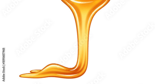 Golden honey dripping down with a smooth, glossy texture against a clean white background.