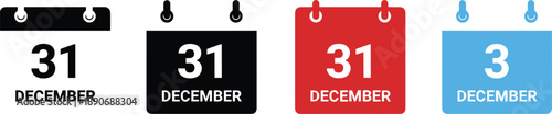 Set of December thirty first and third calendar icons for new years eve scheduling and events vector illustration