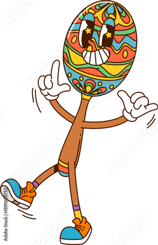 Groovy maraca music instrument cartoon character with funky face, vector comic emoji. Groovy Mexican maraca character with freaky silly smile and cool gesture as Y2K hippie musical instrument