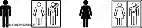Set of restroom gender icons for male female and bathroom signage symbols isolated on white background vector collection