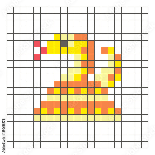 A flat pixel design made of geometric square color blocks on a clean grid layout. Pixel art python