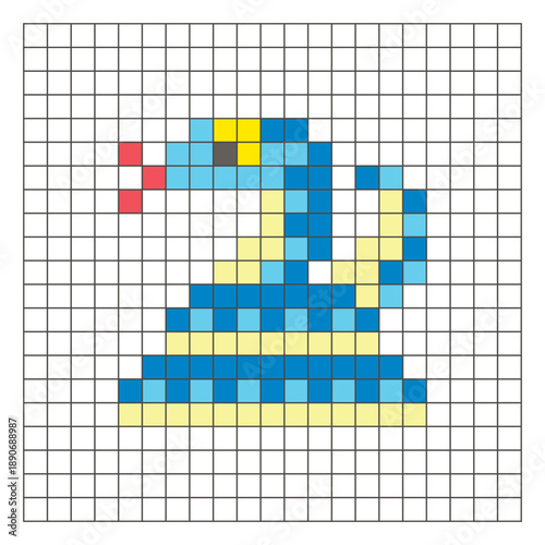 A flat pixel design made of geometric square color blocks on a clean grid layout. Pixel art python