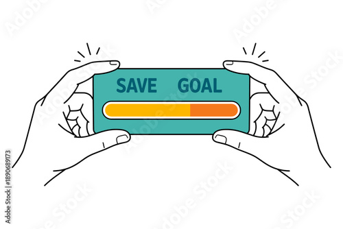 Hands holding savings progress bar illustration showing financial goal achievement