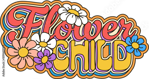 Cartoon groovy hippie symbol of daisy flowers with quote, vector retro sign. Retro groovy funky symbol of hippie art with daisy or chamomile flowers and flowers child quote for vintage positive vibes
