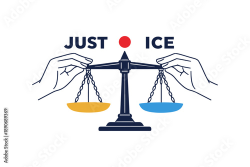 Conceptual justice ice illustration with balanced scales and hands