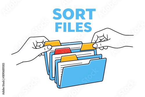 Hands sorting colorful file folders with tabs