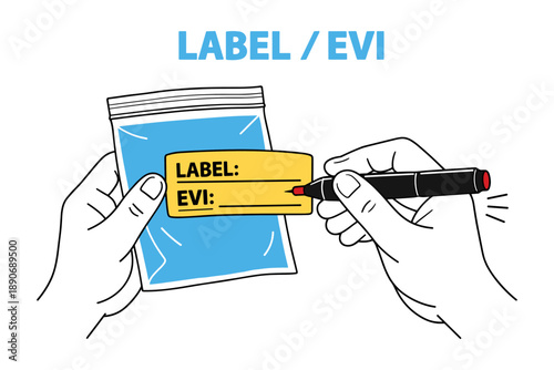 Hand writing on label sticker for package with marker