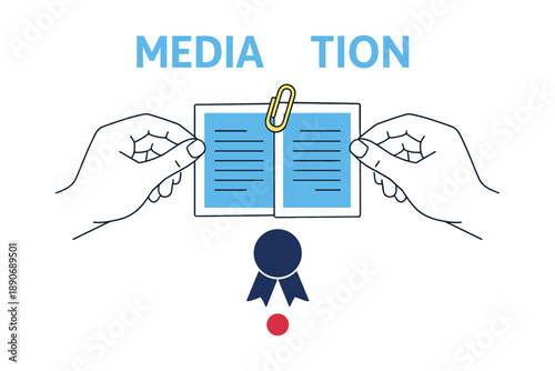 Illustration of mediation concept with hands holding document
