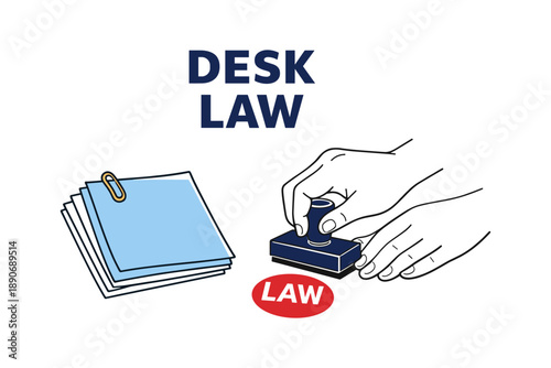 Legal documentation process: hand stamping papers at desk
