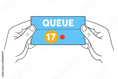 Hands holding queue ticket number 17 with blue background