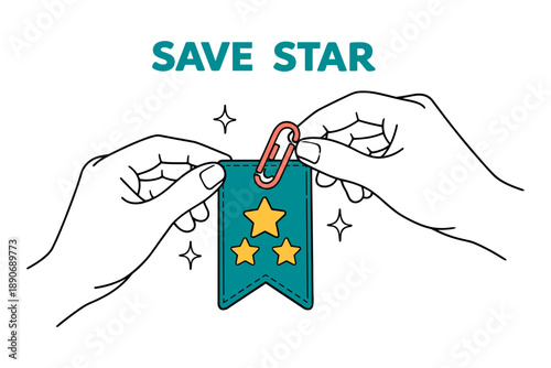 Hands holding star-embellished bookmark with snap hook attachment