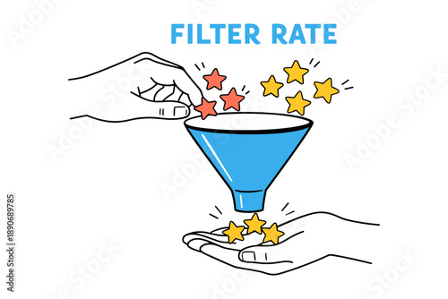 Hand filtering stars through funnel for optimal selection