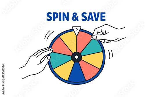Hands spinning colorful prize wheel for savings and discounts