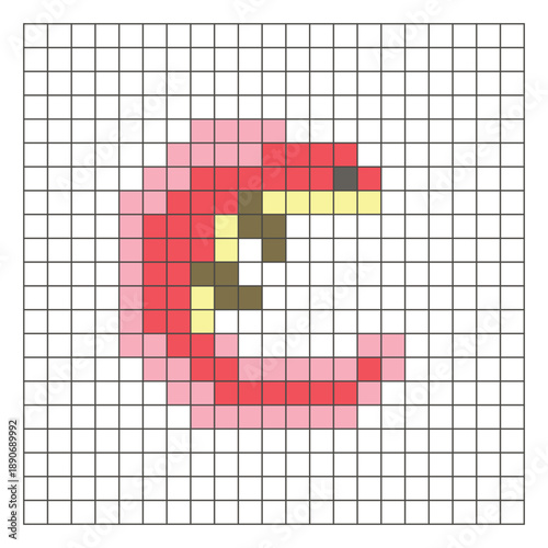 A flat pixel design made of geometric square color blocks on a clean grid layout. Pixel art salamander